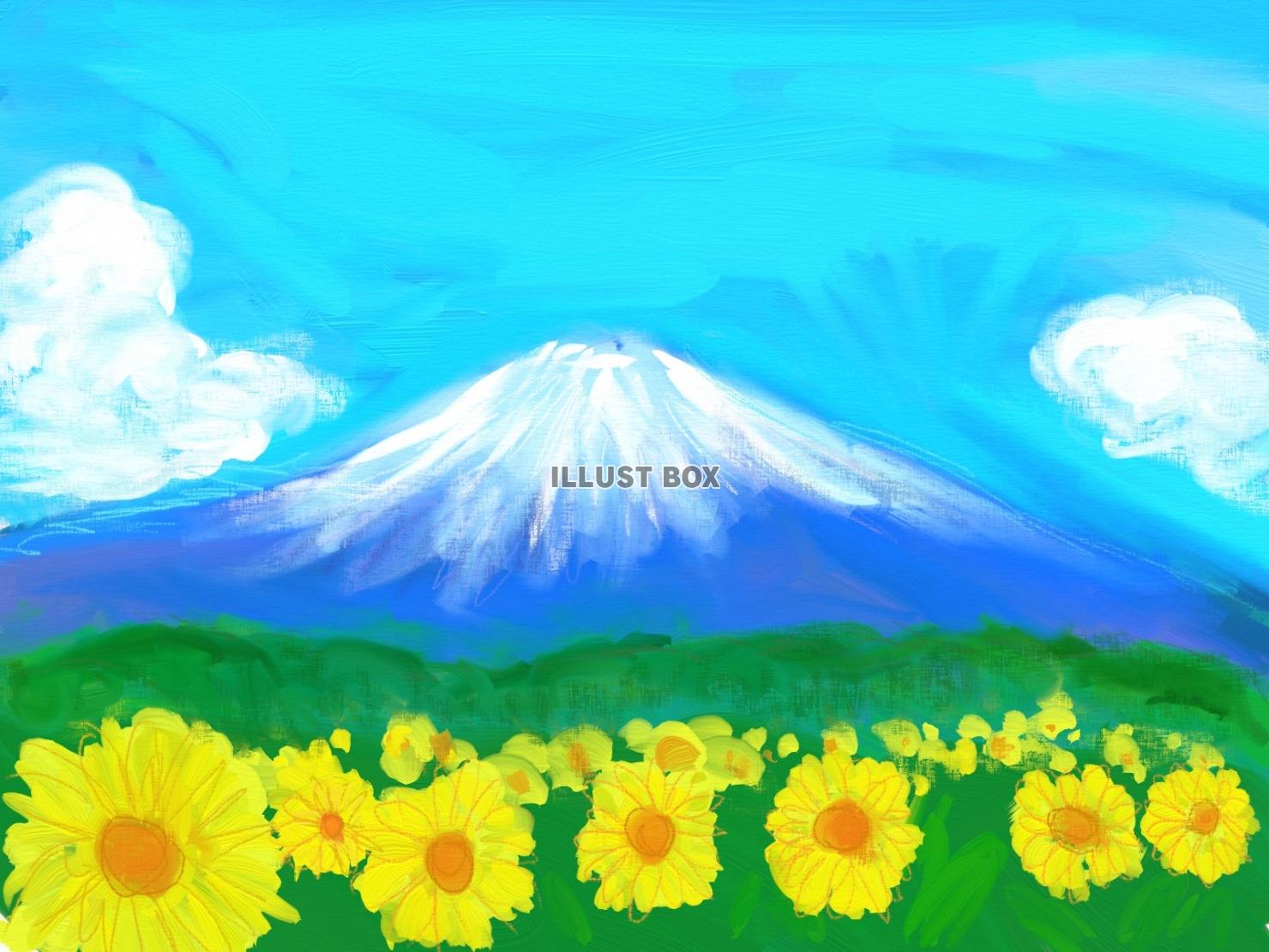 無料イラスト 富士山と向日葵