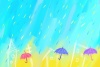 ハガキ　横　雨の街