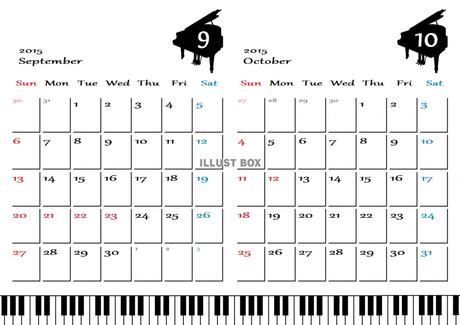 無料イラスト ピアノカレンダー 15年9 10月分