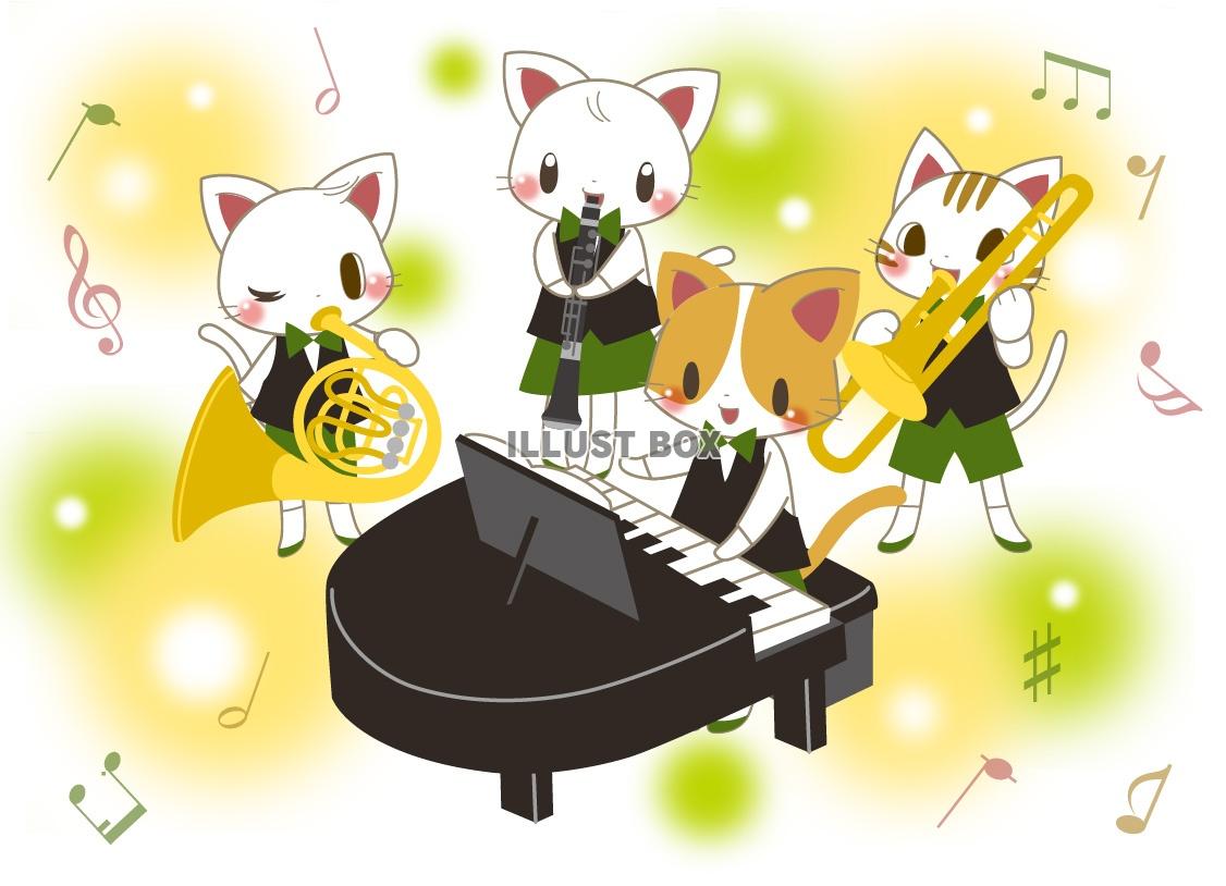 無料イラスト 猫さんたちの音楽会