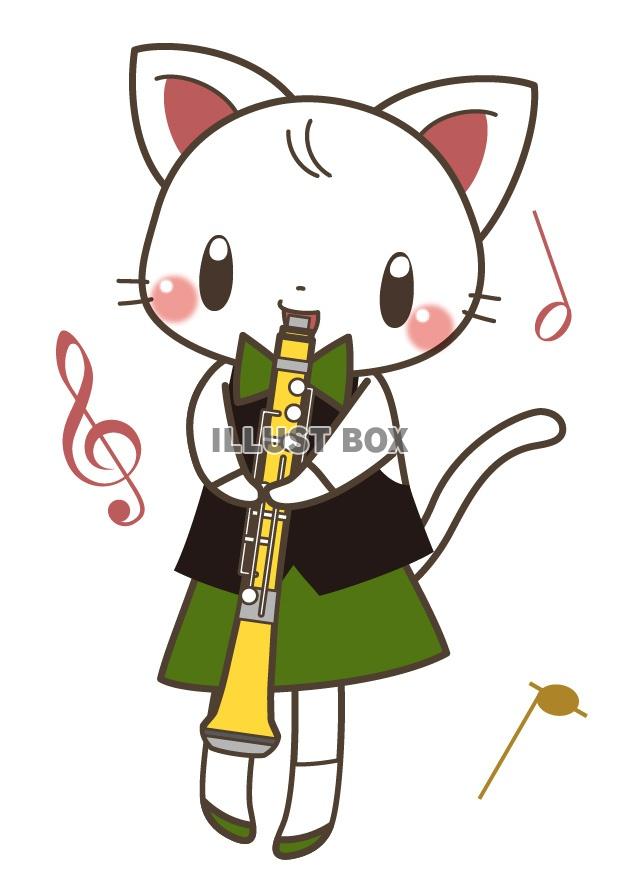 無料イラスト 演奏をする猫さん オーボエ