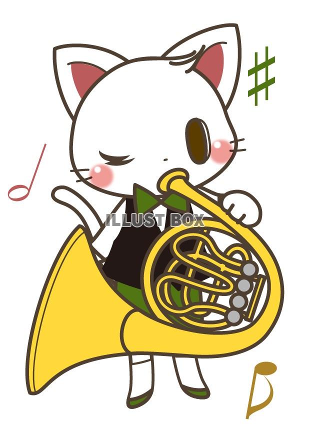 無料イラスト 演奏をする猫さん ホルン