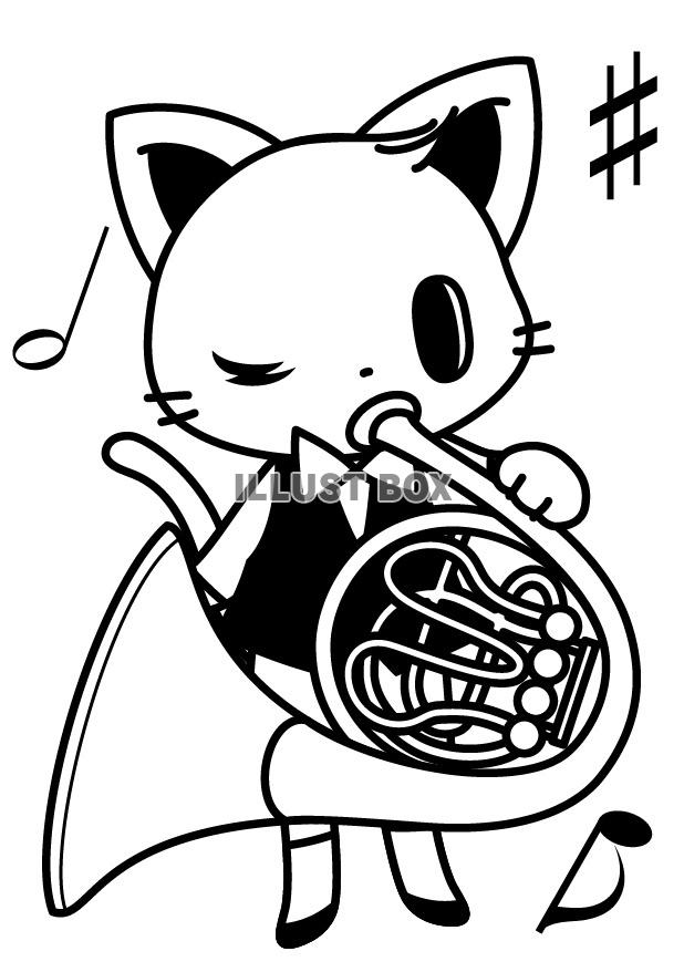 無料イラスト 演奏をする猫さん ホルン
