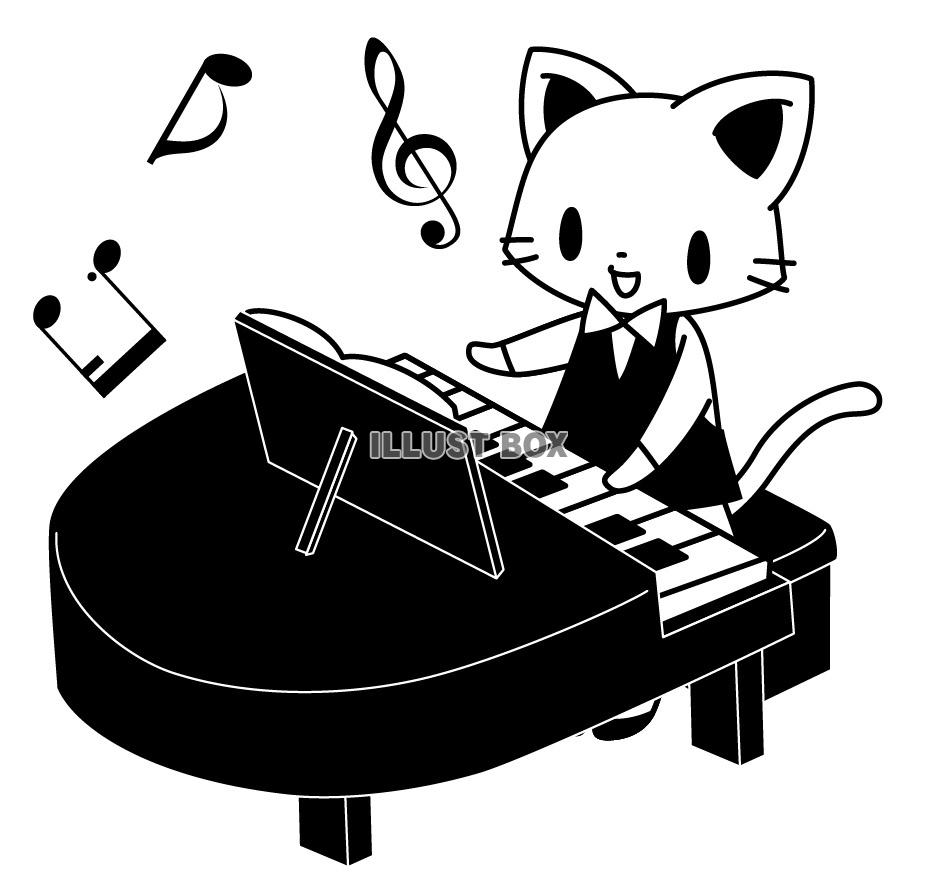 無料イラスト 演奏をする猫さん ピアノ