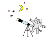ねこまる・・望遠鏡で夜空を見る【透過】PNG