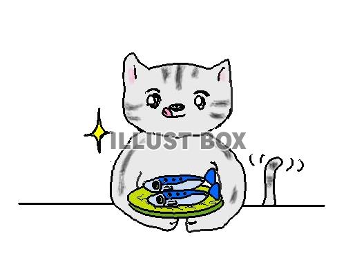 ねこまる・・・イワシを食べる【透過】PNG