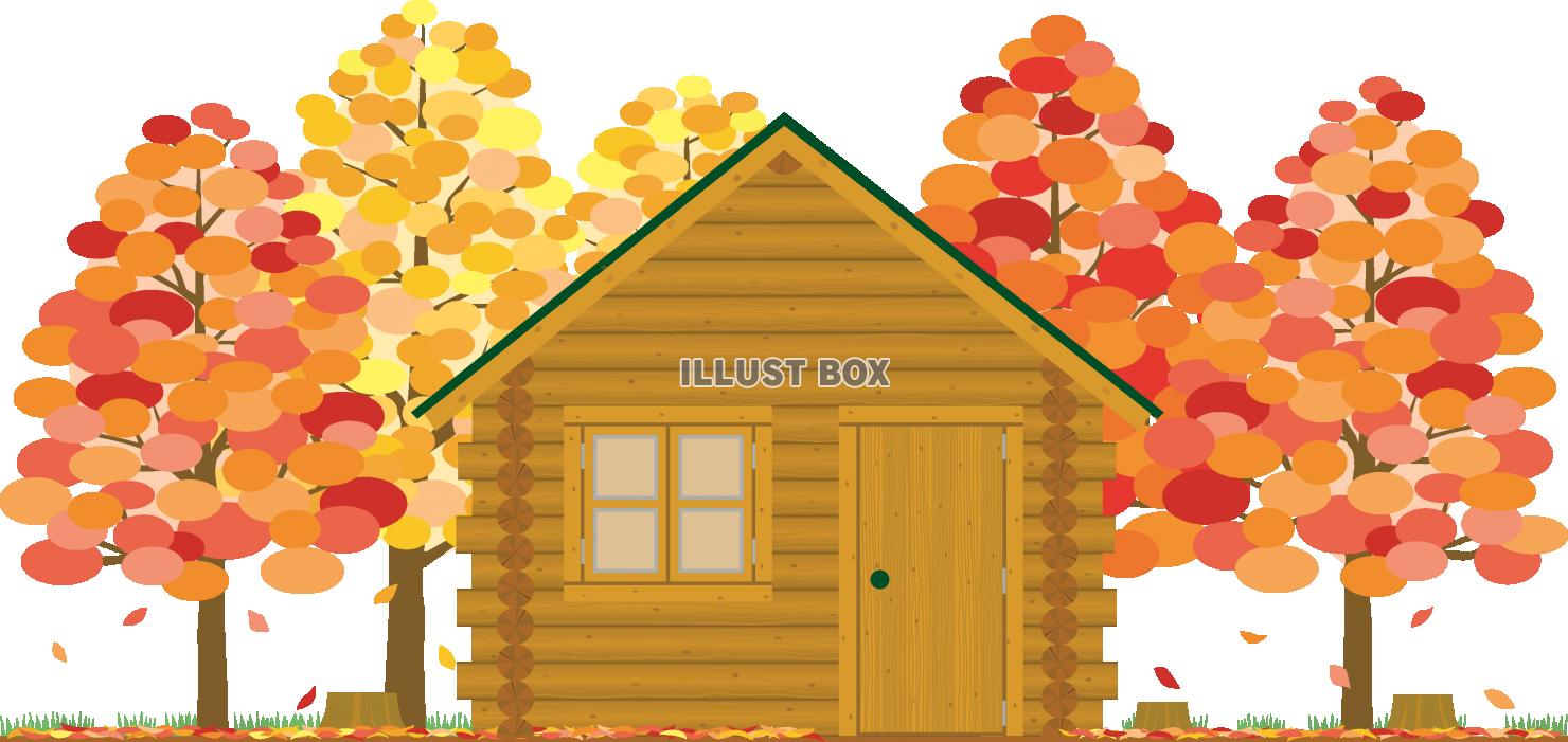 無料イラスト 秋の森のログハウス