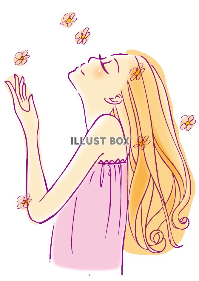 無料イラスト 花の香りに包まれる女性