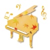 ト音記号と秋の紅葉ピアノイラスト