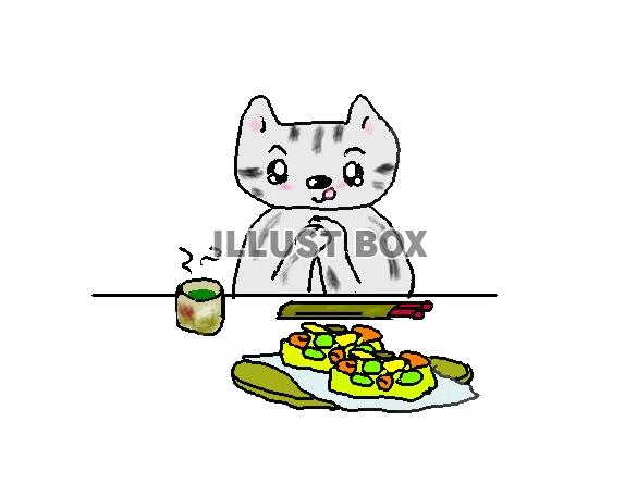 ねこまる・・・かき揚げを食べる【透過】PNG