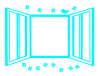 窓と四葉のクローバーと小鳥のフレーム２　透過png