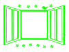 窓と四葉のクローバーと小鳥のフレーム　３　透過png