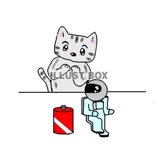 ねこまる・・・ロボットに見惚れる【透過】PNG