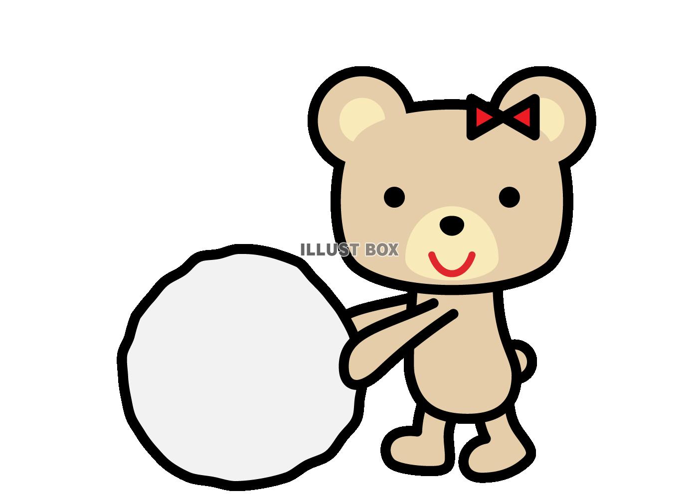 雪だるまを作るクマ4　(透過PNG)