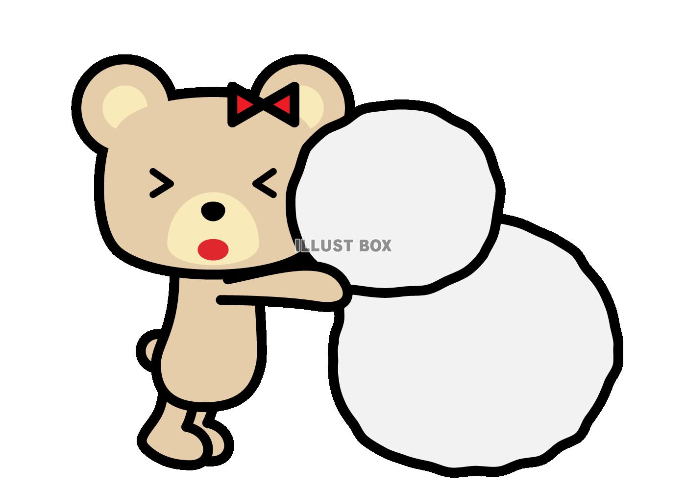 雪だるまを作るクマ5　(透過PNG)