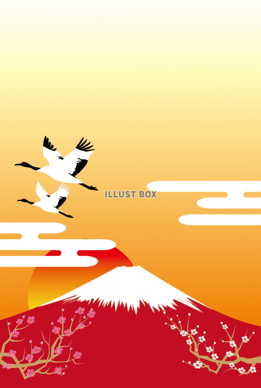 赤富士と鶴