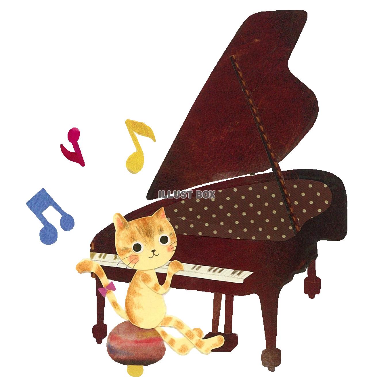 無料イラスト 森の音楽家 飛び入り参加編 ねこ ピアノ 透過png