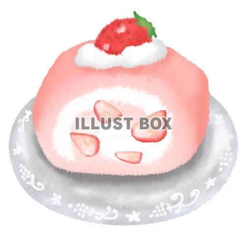 無料イラスト イチゴのロールケーキ