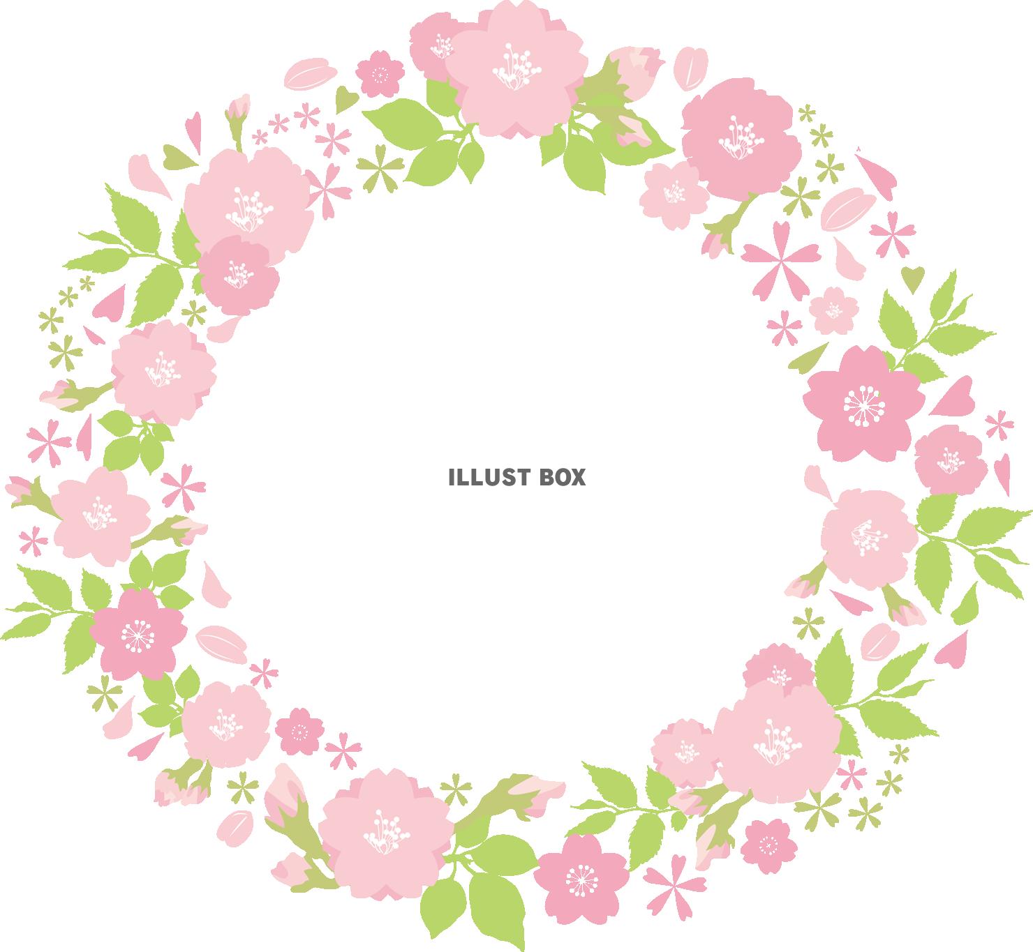 春植物ピンク桜シンプル可愛いおしゃれなシルエット飾り装飾枠円...