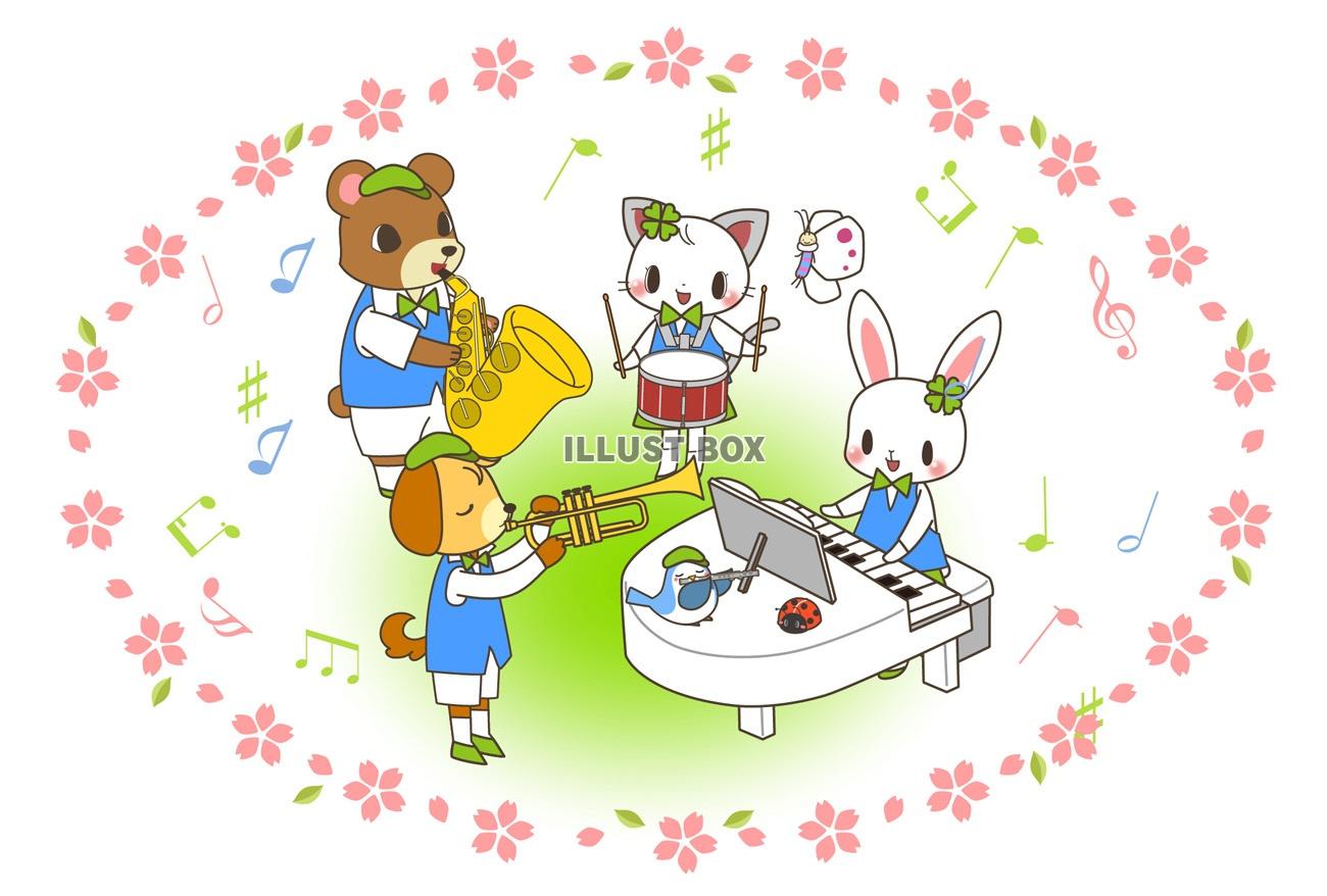 無料イラスト 動物たちの音楽会春バージョン