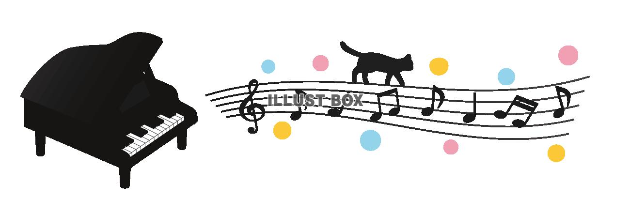 無料イラスト ピアノと猫とドット