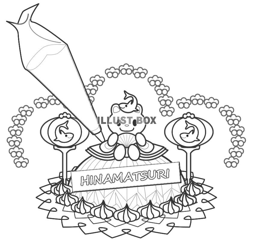 シロクマのおひなさまケーキぬりえ・jpeg画像