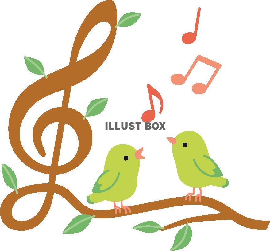 無料イラスト 春の小鳥と音楽１
