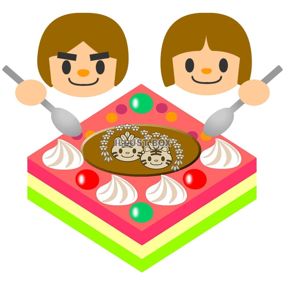 ひなケーキを食べる男の子と女の子・jpeg画像
