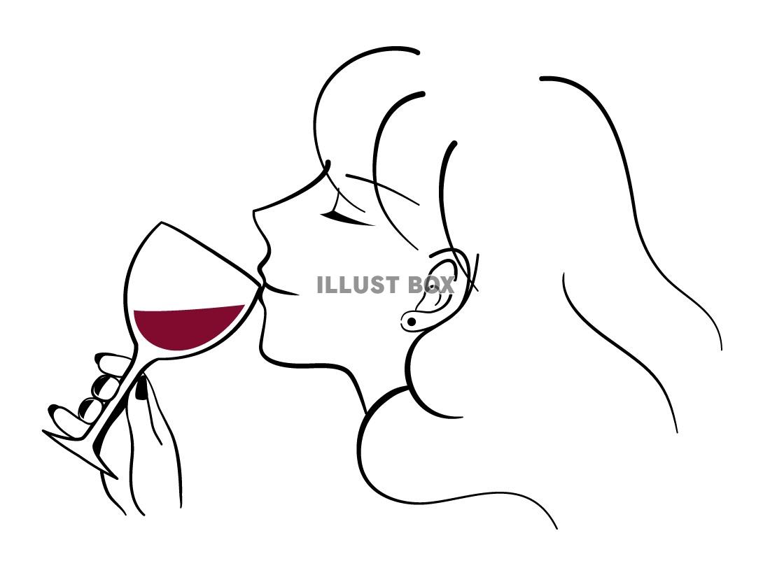無料イラスト ワインを飲む女性
