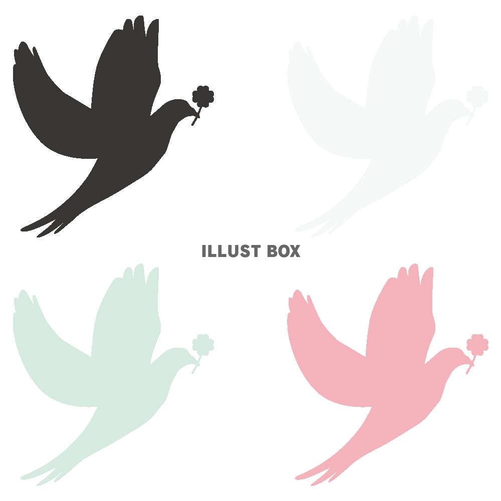 無料イラスト 鳩と四つ葉のクローバー