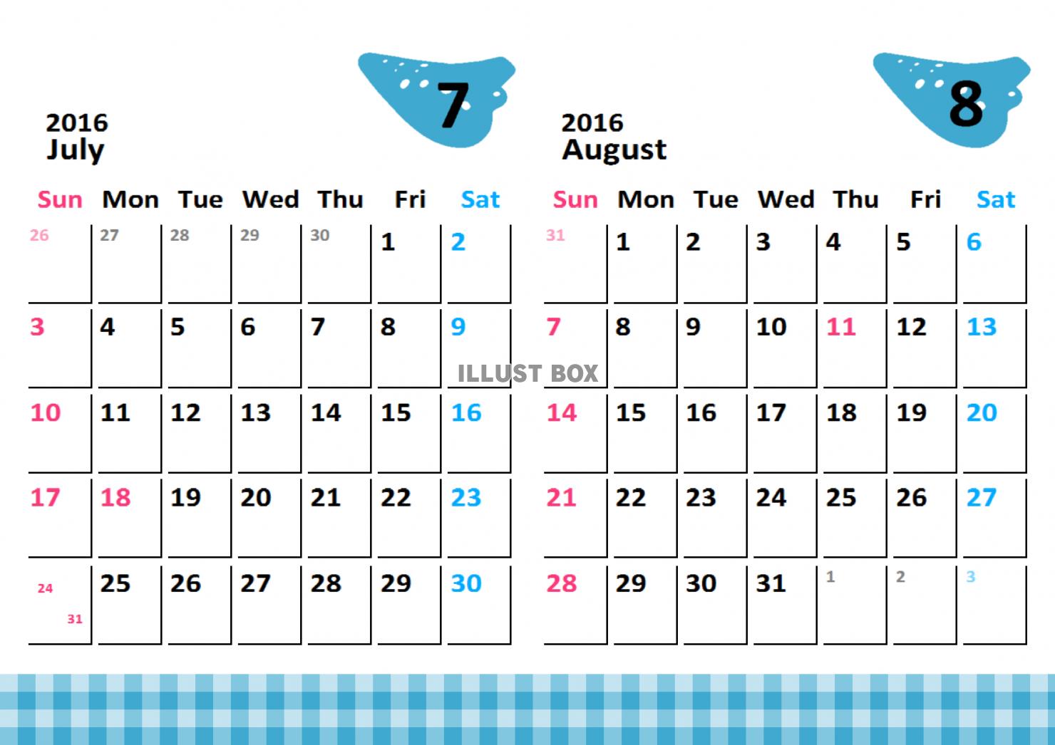 オカリナカレンダー　2016年7・8月分