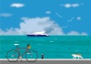 ロードバイクと夏の海