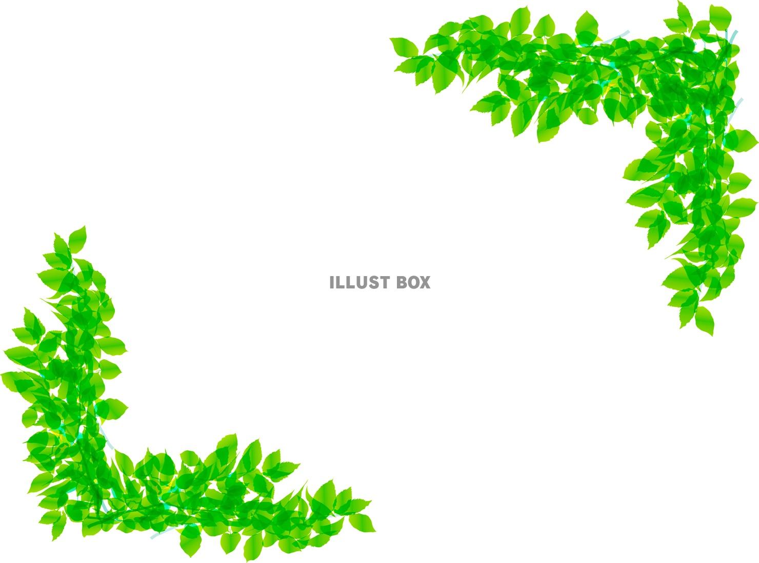 無料イラスト グリーンフレーム枠葉っぱ自然緑色葉桜装飾枠飾り枠シンプル綺麗