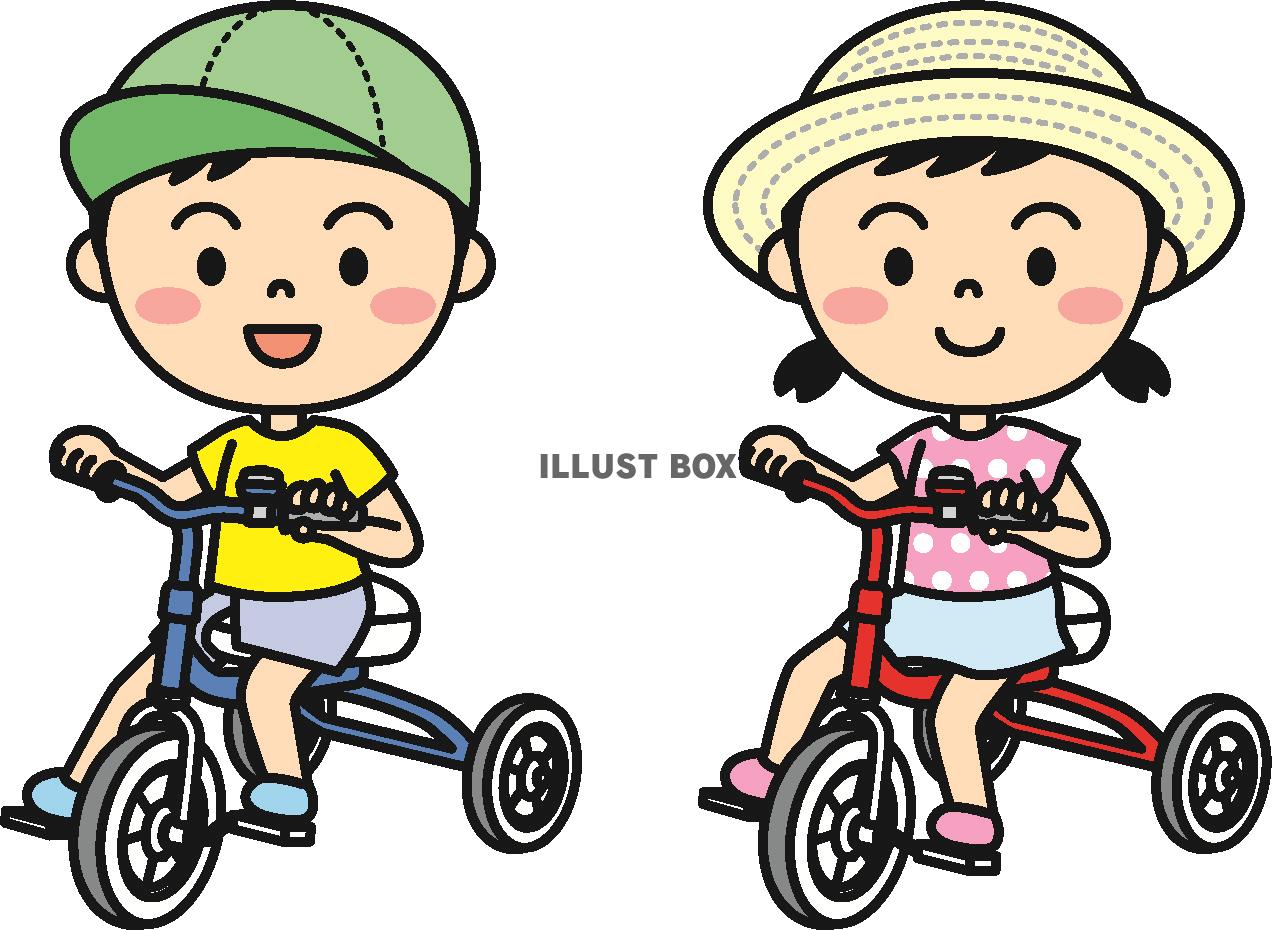 無料イラスト 夏の子供 三輪車カラー