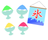 かき氷４色と看板イラスト　透過png