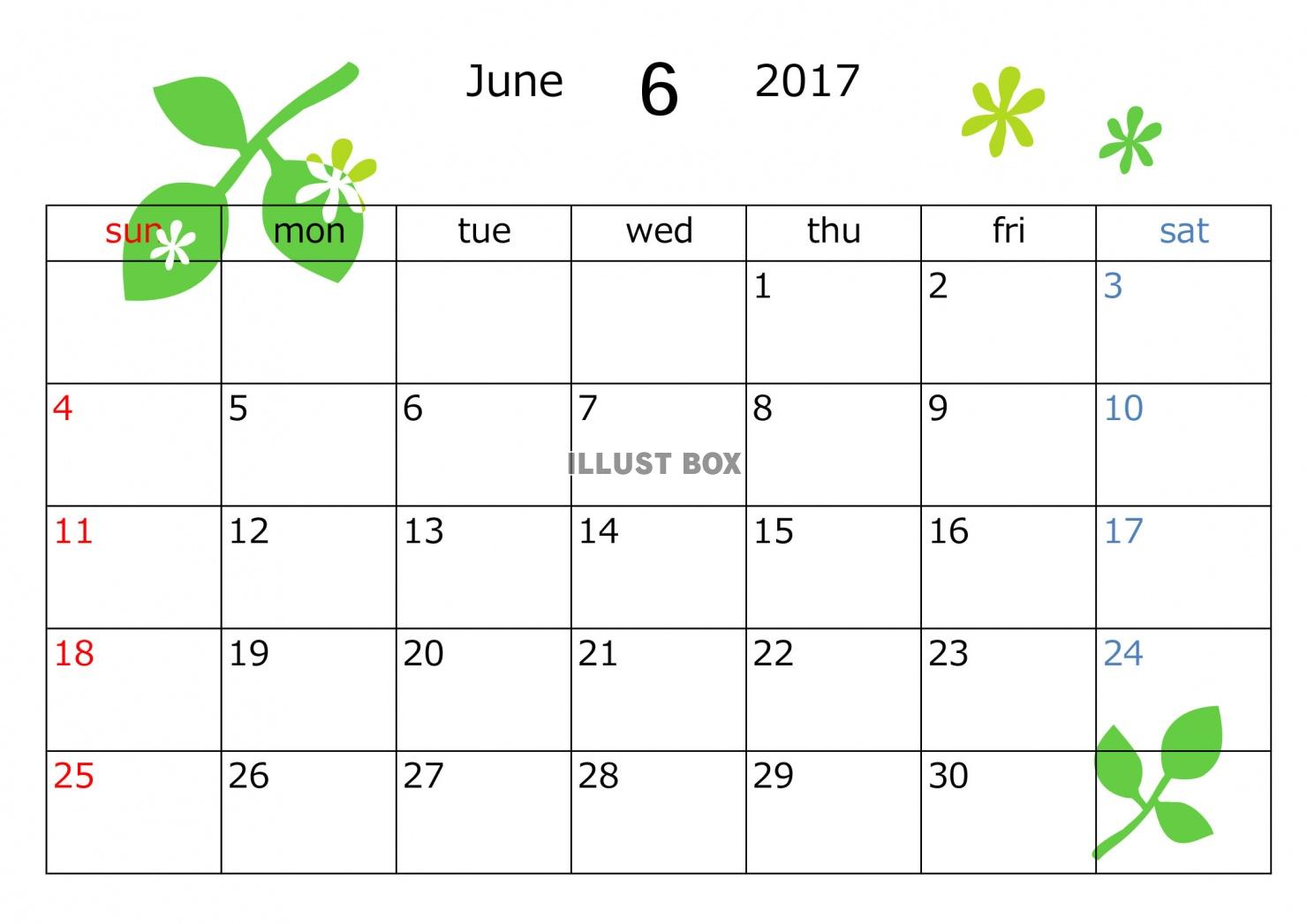 2017年6月カレンダー　葉っぱ模様