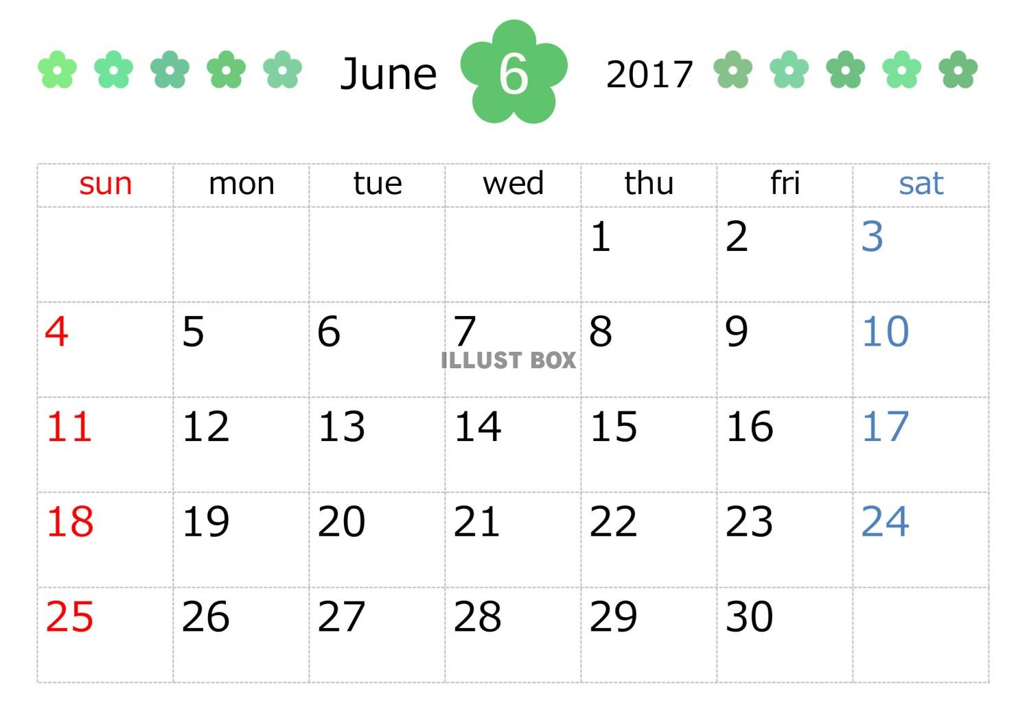 2017年6月カレンダー　シンプルフラワー