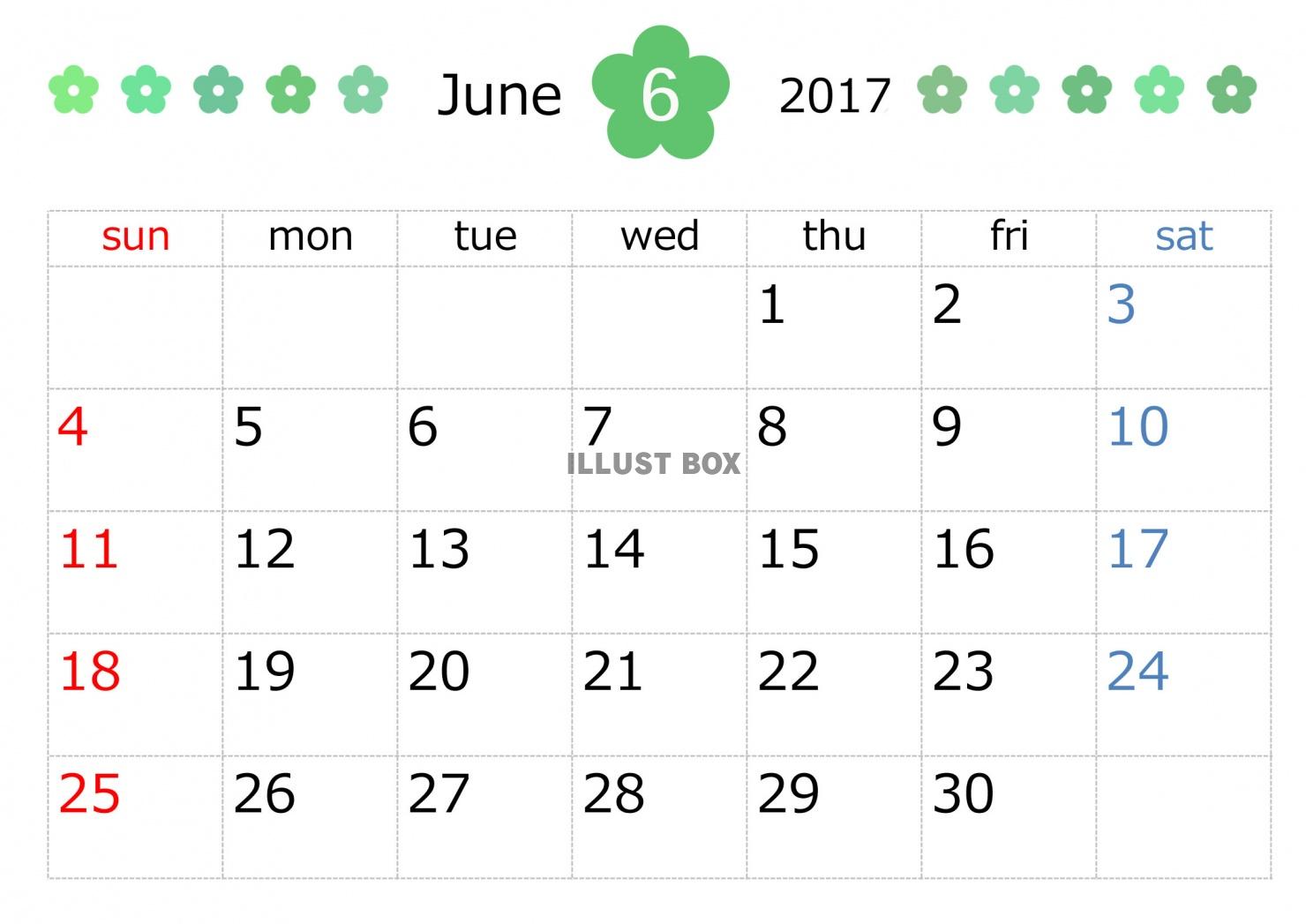 無料イラスト 17年6月カレンダー シンプルフラワー