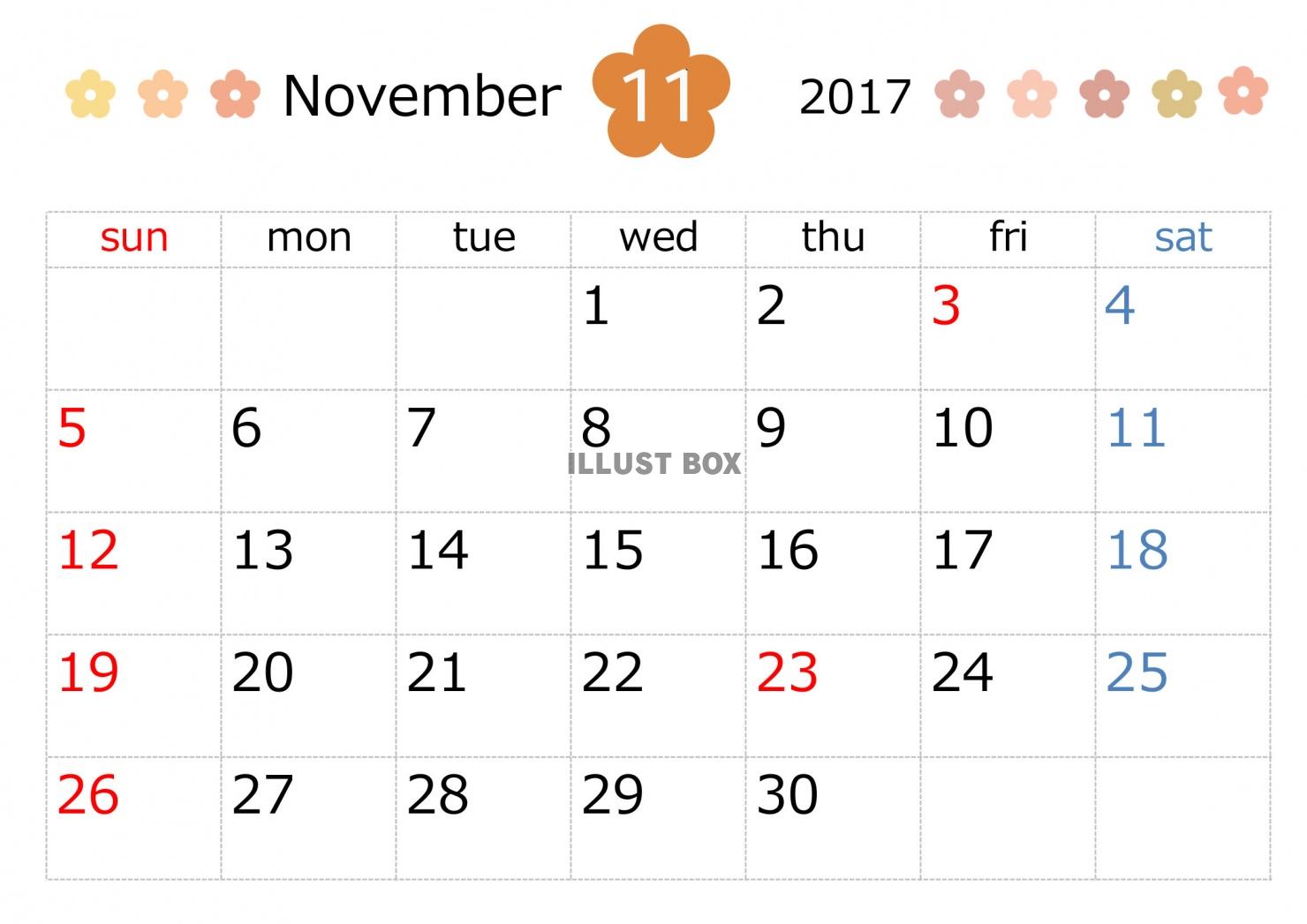 11月カレンダー イラスト無料