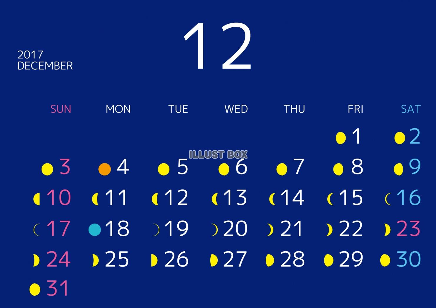 無料イラスト 2017年12月 月のリズムカレンダー