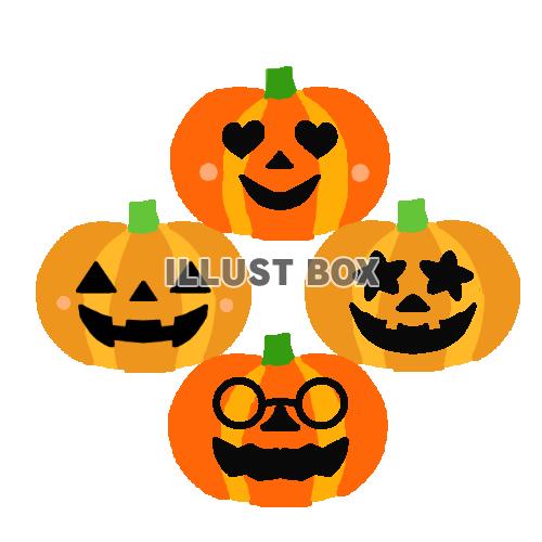 ハロウィンカボチャ4体イラスト　透過png