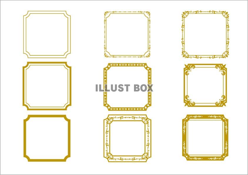無料イラスト 飾り枠正方形aゴールド