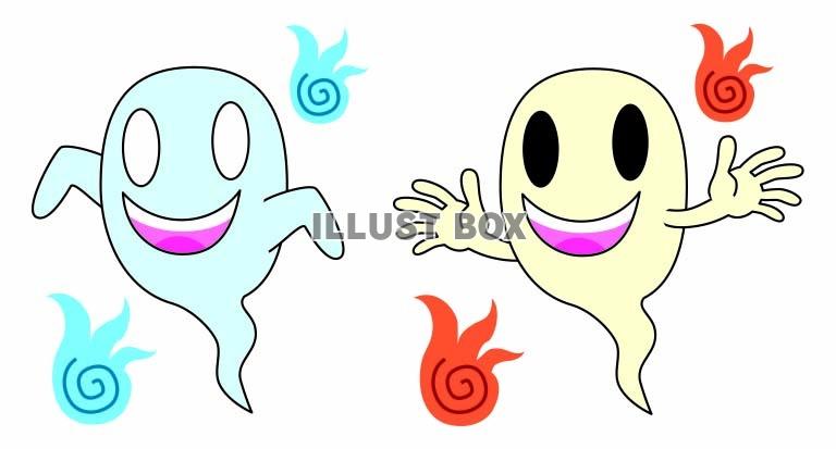 無料イラスト ハロウィン用おばけ人魂付き2種類 01