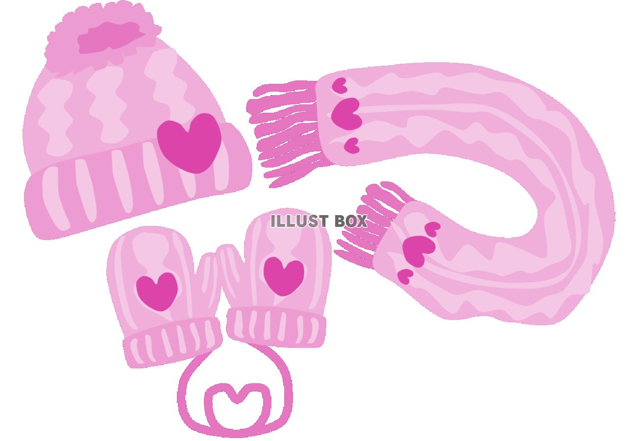 無料イラスト 帽子 マフラー 手袋 ピンク のイラスト