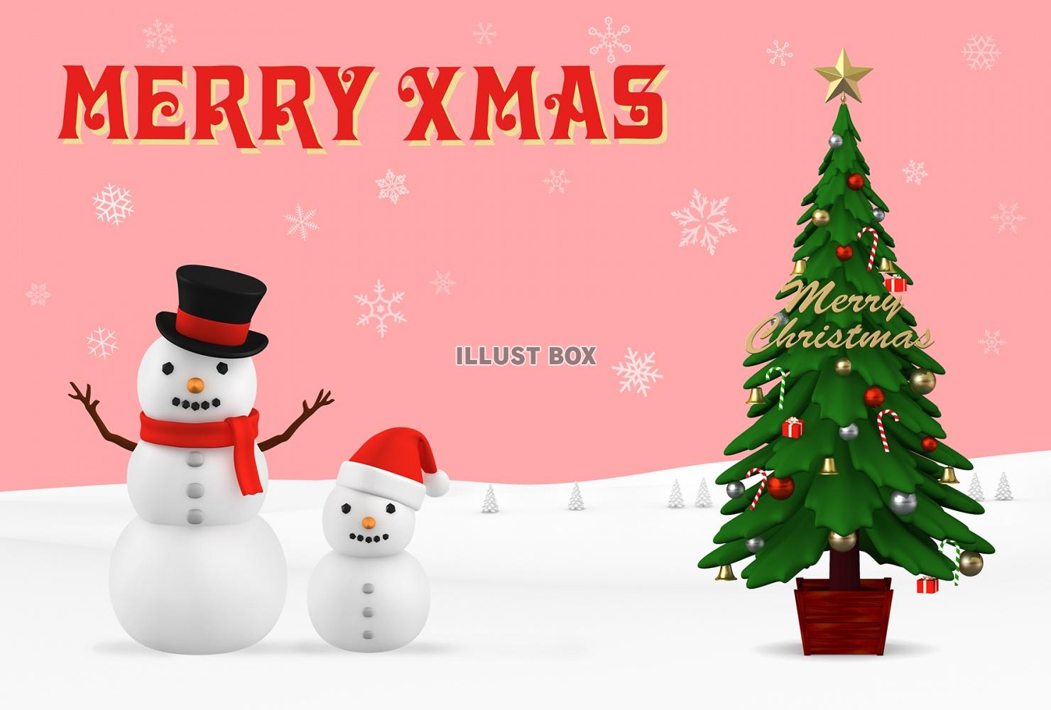 無料イラスト クリスマスカード 雪だるまとツリー