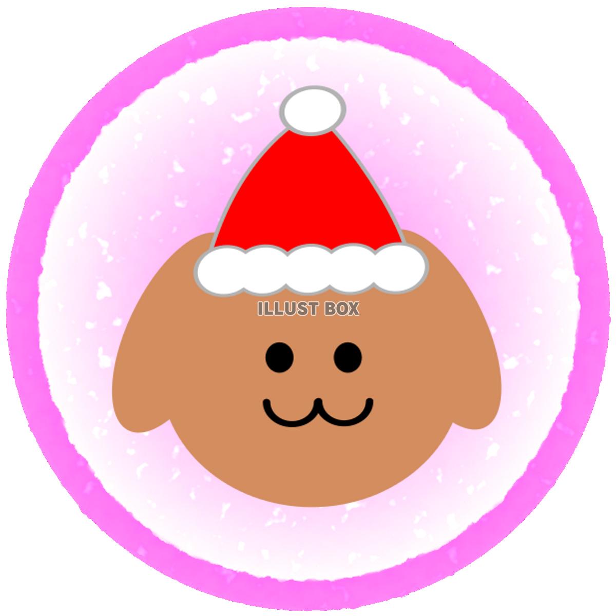 クリスマス　犬　ピンク丸枠（透過PNG）