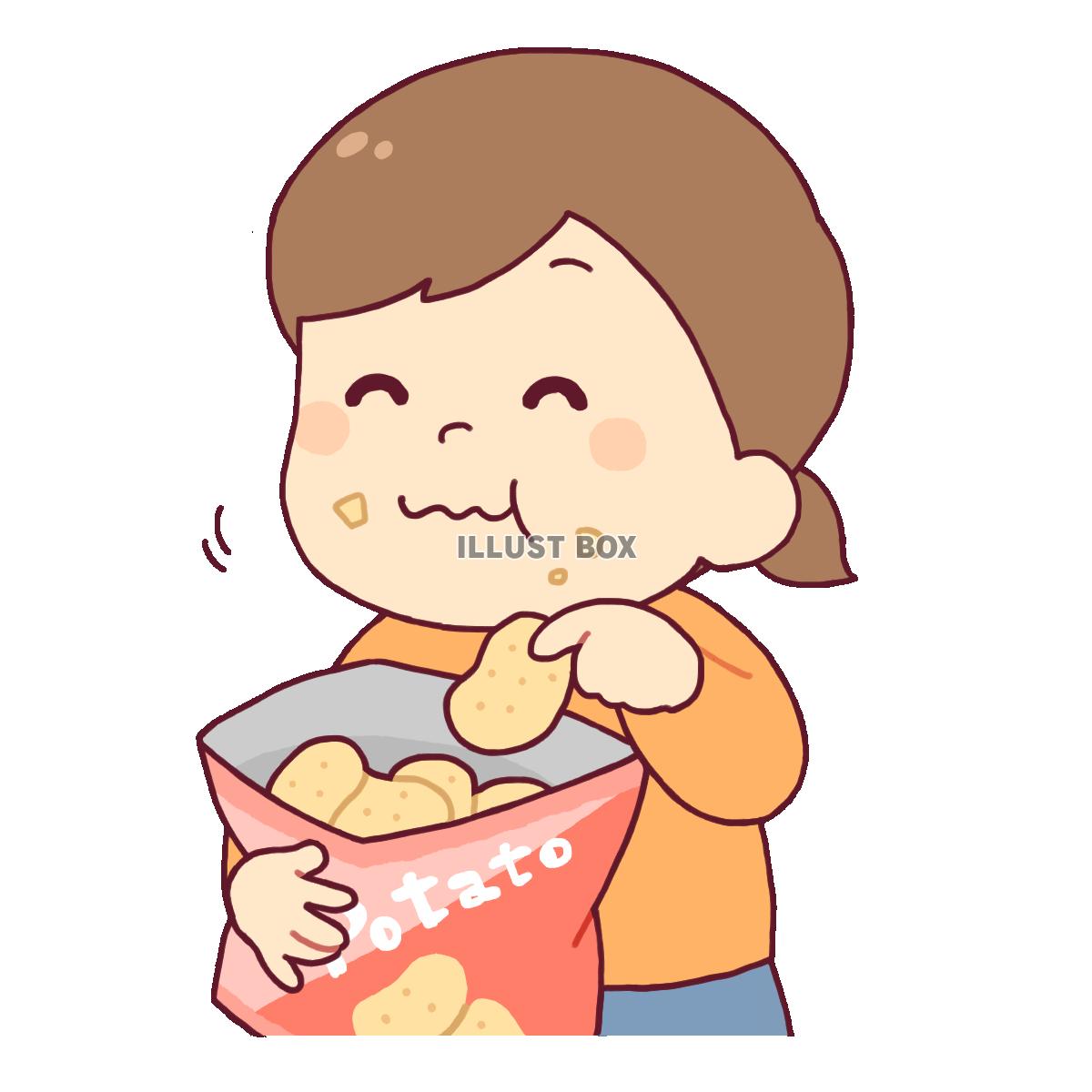 無料イラスト お菓子を食べる女の子