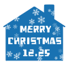 メリークリスマスのロゴ入りの家　青　透過png