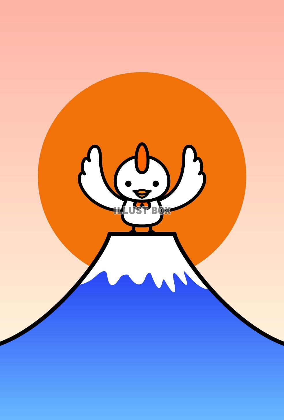 無料イラスト 17年 酉年 年賀状のイラスト 鶏と富士山2