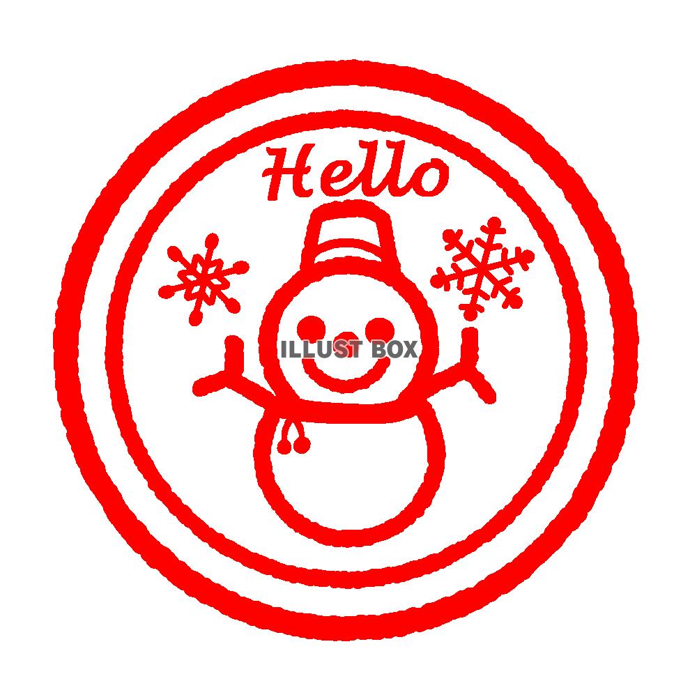 赤い雪の結晶と雪だるまのスタンプ風イラスト　透過png